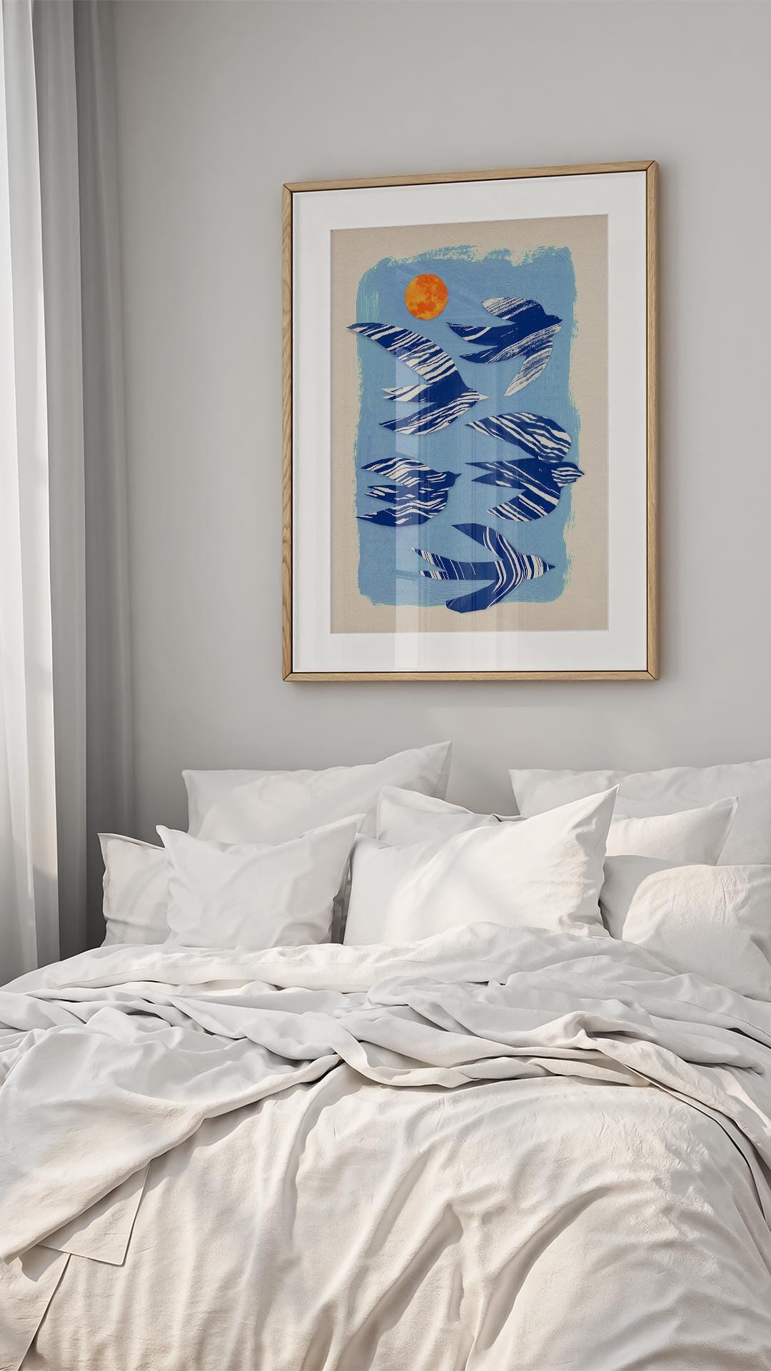 Flock of birds | Colorful fine art print created with a mixed media collage technique.