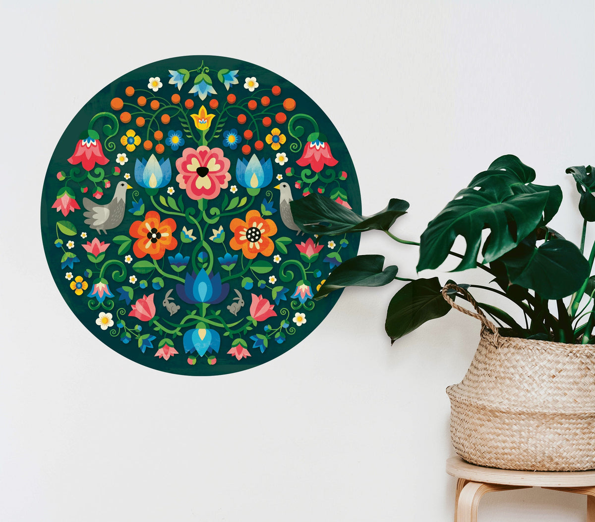 Mountain Flowers Wall Decal | Self-adhesive and Removable Folk-Inspired wall decoration