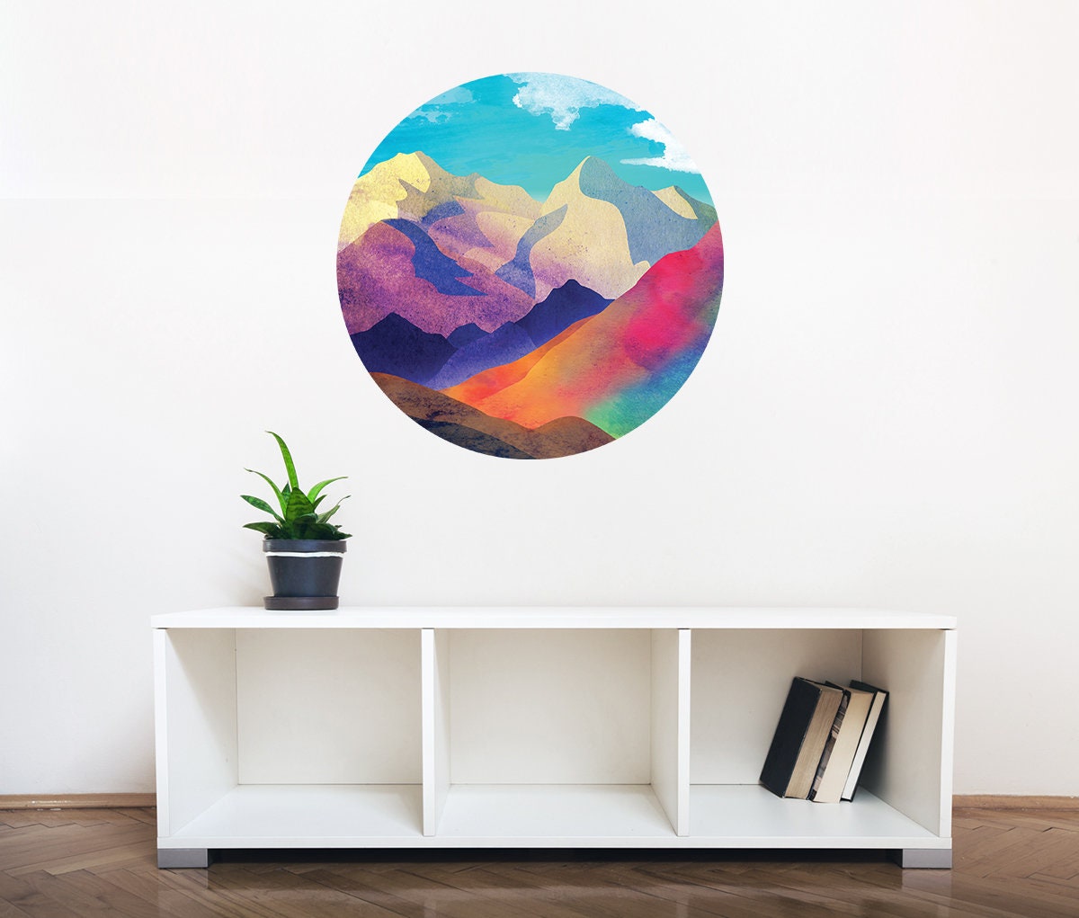 Mountain View Wall Decal | Colorful Round Removable Wall Sticker