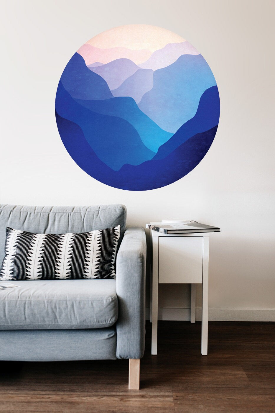 Mountain Valley Wall Decal | Round Self-Adhesive Removable Wall Sticker