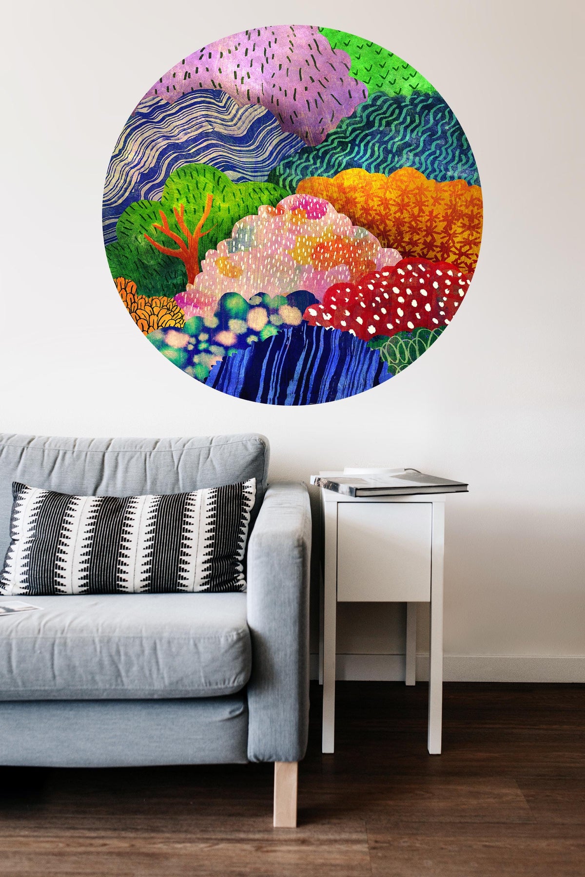 Colorful Forest Wall Decal | Round Self-Adhesive Removable Wall Sticker
