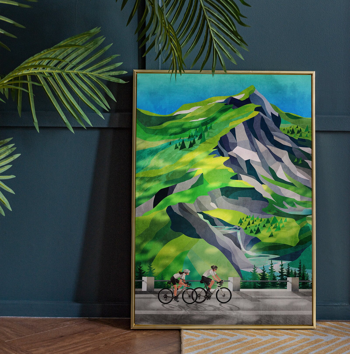 Cycling Couple Art Print | Waterfall Ride Bicycle Wall Art