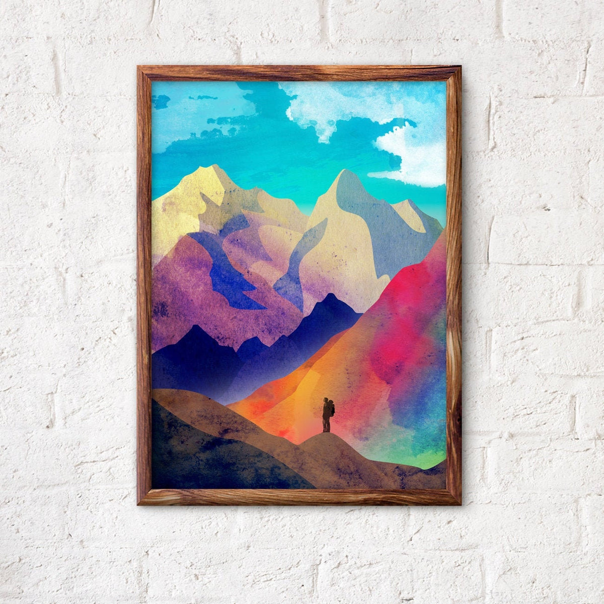 Mountain Lake Art Print | Colorful Hiking Illustration Wall Art