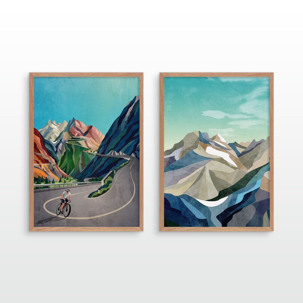 Cycling Art Print Set of 2 | Mountain Landscape Summer Bike Ride
