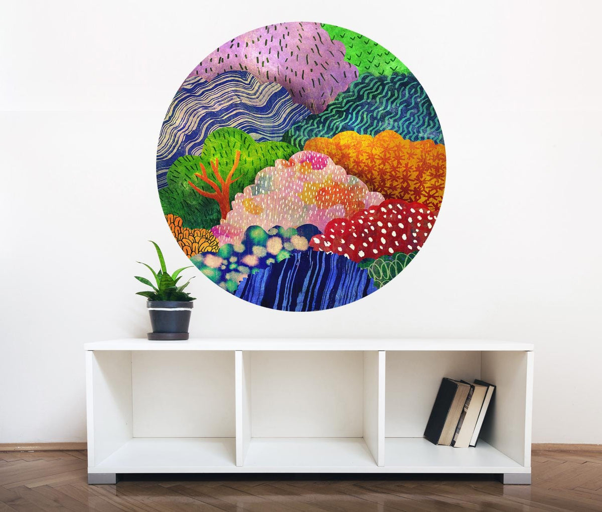 Colorful Forest Wall Decal | Round Self-Adhesive Removable Wall Sticker