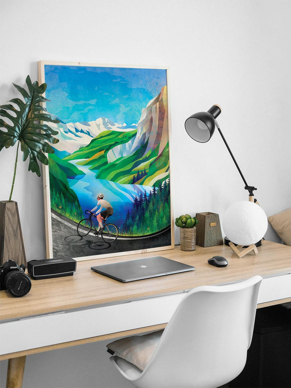 Cycling print. Spring in the mountains.