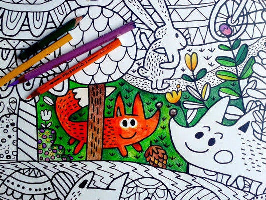Forest Animals Coloring Pages for Kids | Set of 4 A2 Prints