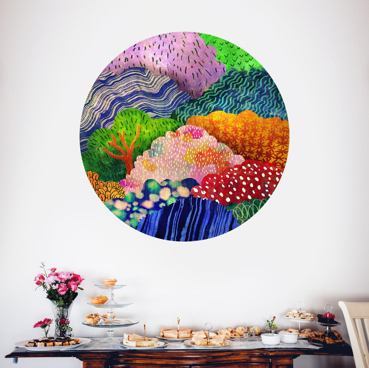 Colorful Forest Wall Decal | Round Self-Adhesive Removable Wall Sticker