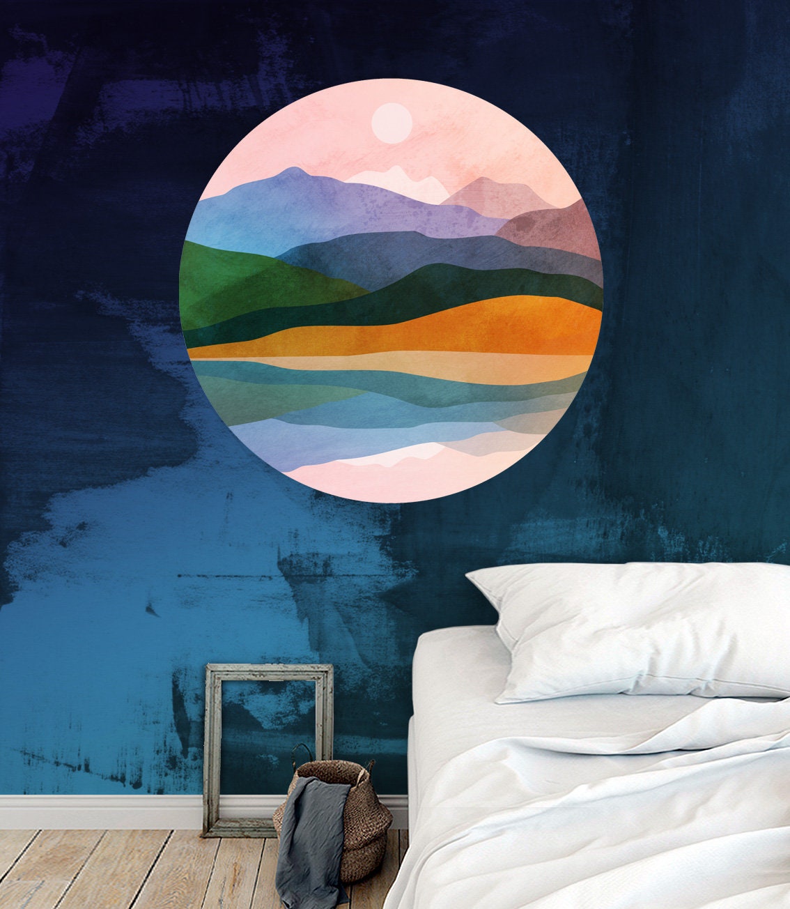 Ocean Landscape Wall Decal | Round Self-Adhesive Removable Wall Sticker
