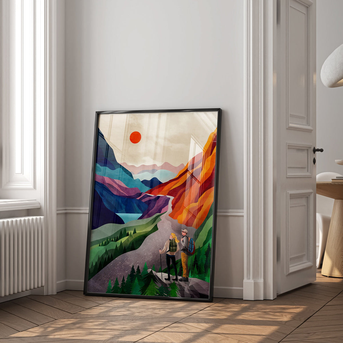 Personalized Hiking Art Print | Custom Couple Hikers Wall Art