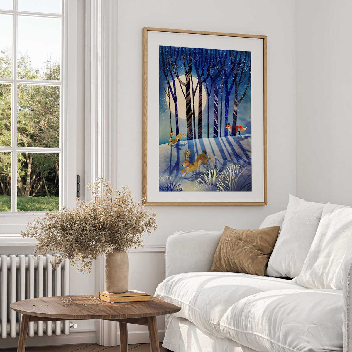 Winter Forest Art Print | Fox and Hares Snowy Landscape Wall Art