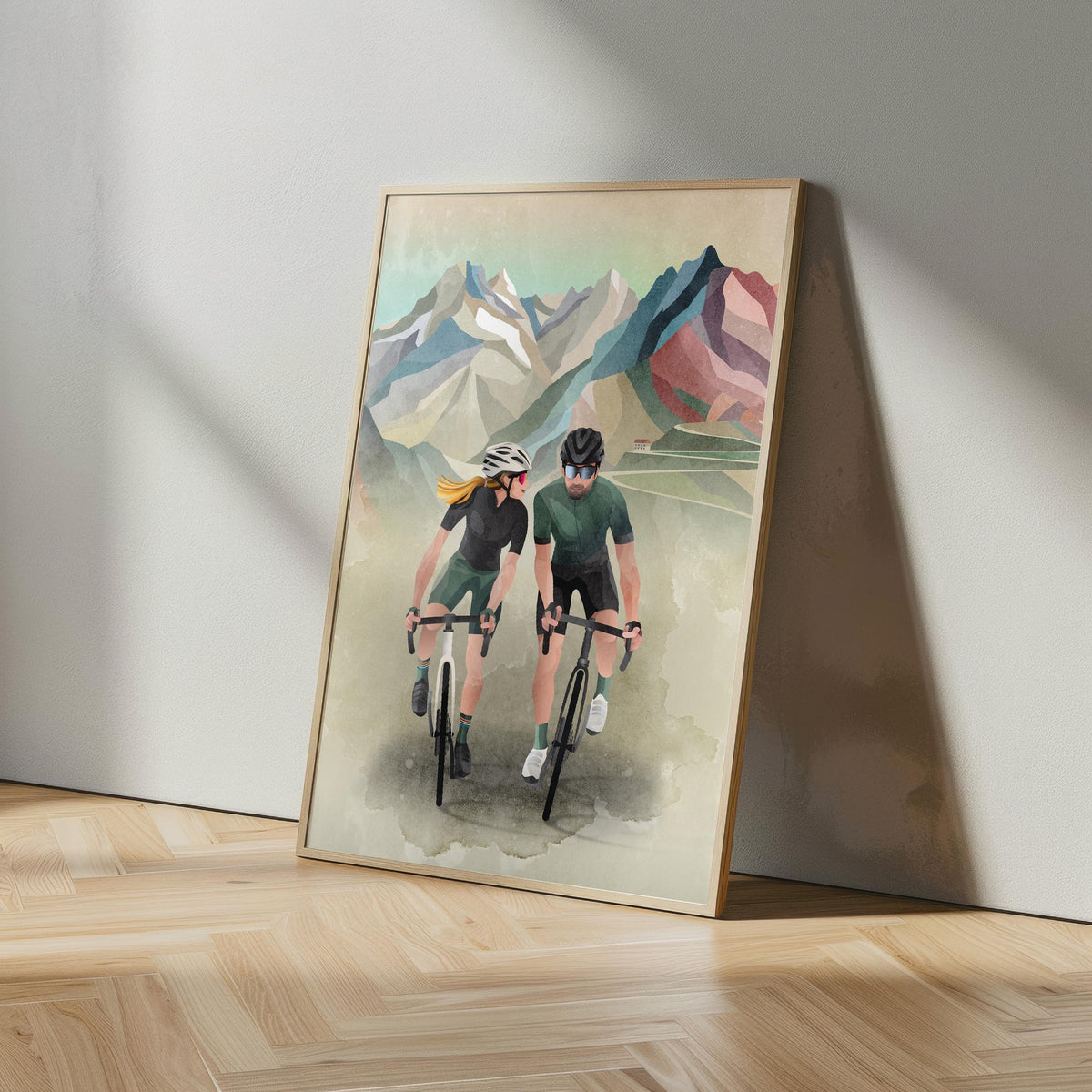 Custom Cycling Couple Art Print | Personalized Cyclist Gift