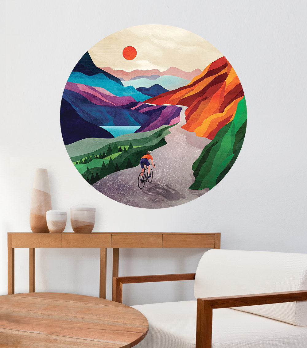 Cycling Wall Decal | Mountains Round Self-Adhesive Wall Sticker