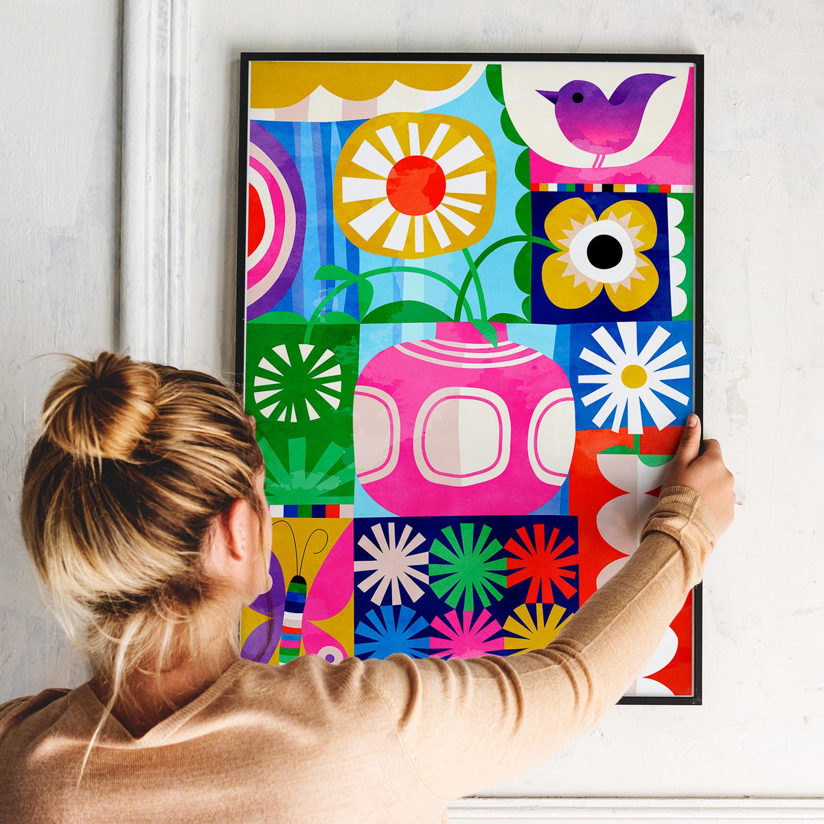 Floral Art Print | Colorful Bird and Flowers Wall Art