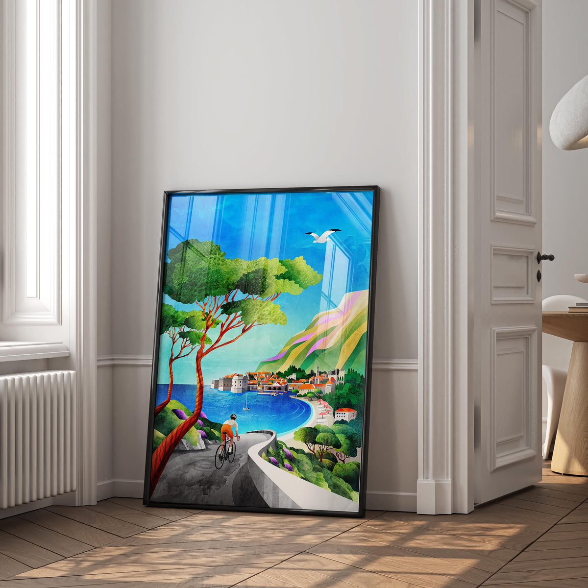 Cycling by the Sea Art Print | Coastal Bicycle Ride Wall Art