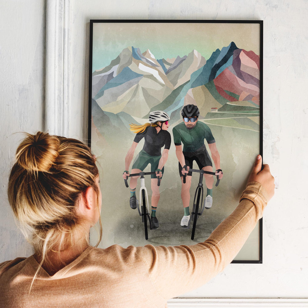 Custom Cycling Couple Art Print | Personalized Cyclist Gift