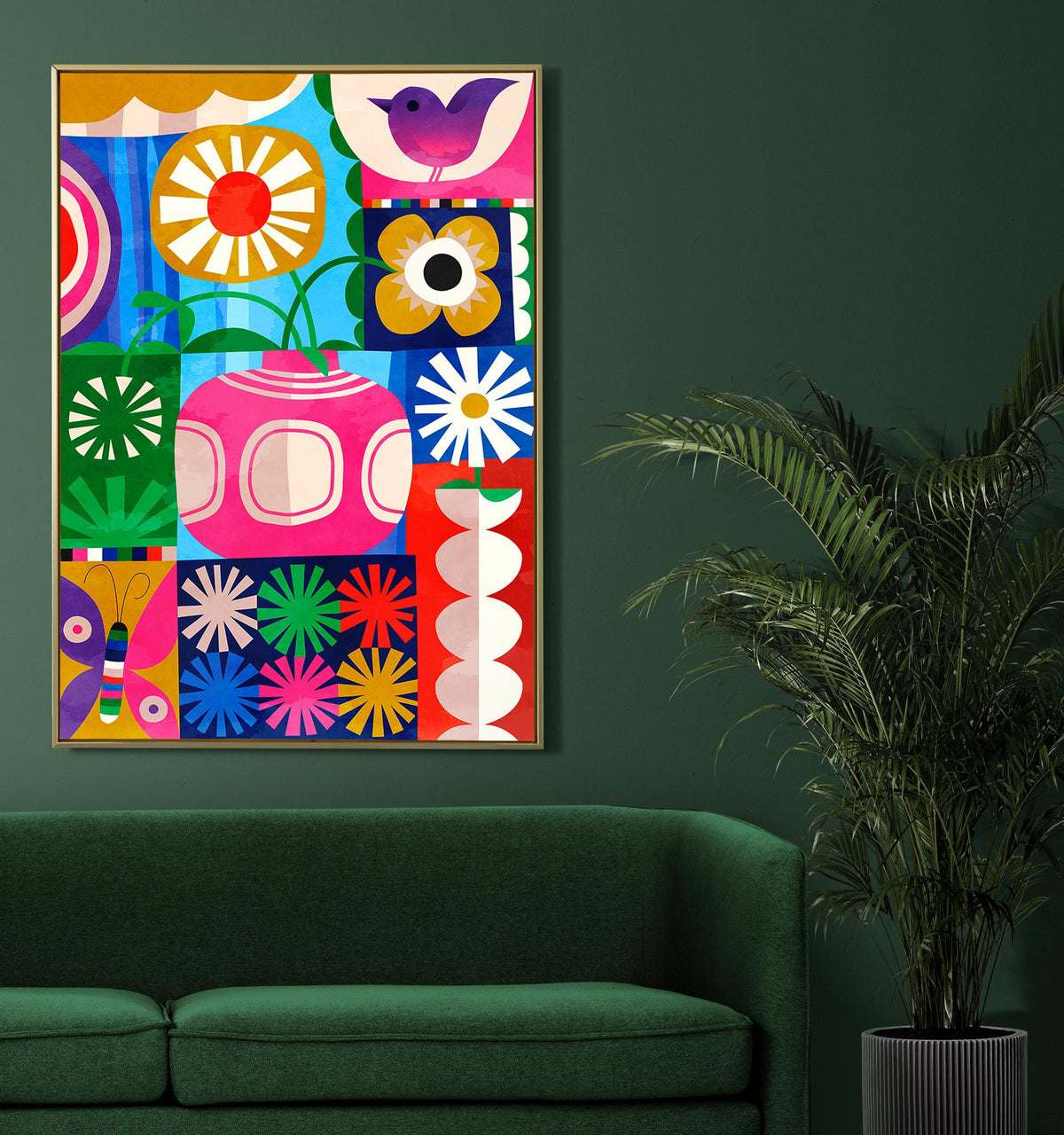 Floral Art Print | Colorful Bird and Flowers Wall Art