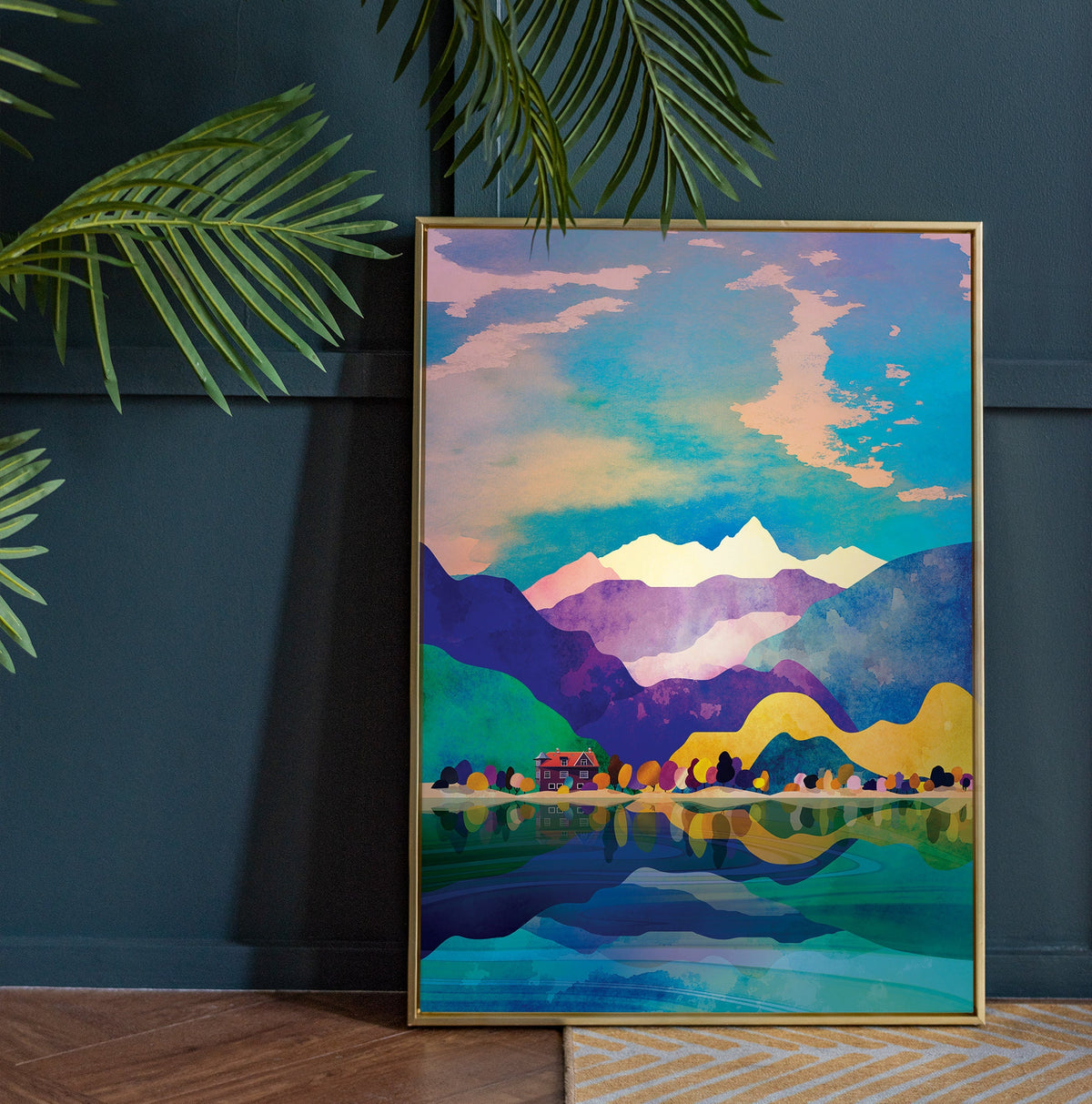 House by the Lake Art Print | Mountain Landscape Wall Art