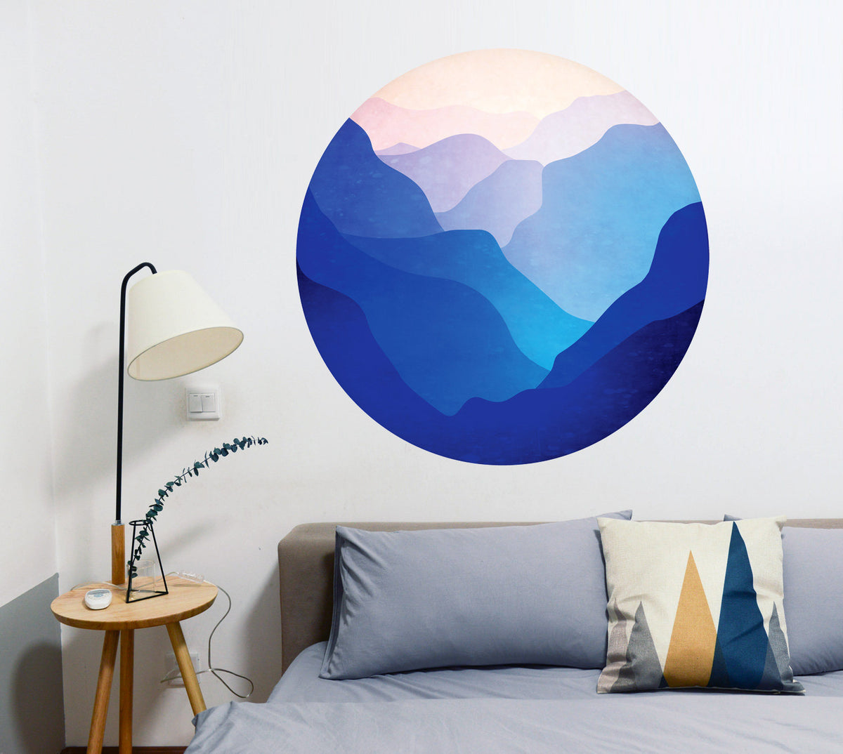 Mountain Valley Wall Decal | Round Self-Adhesive Removable Wall Sticker