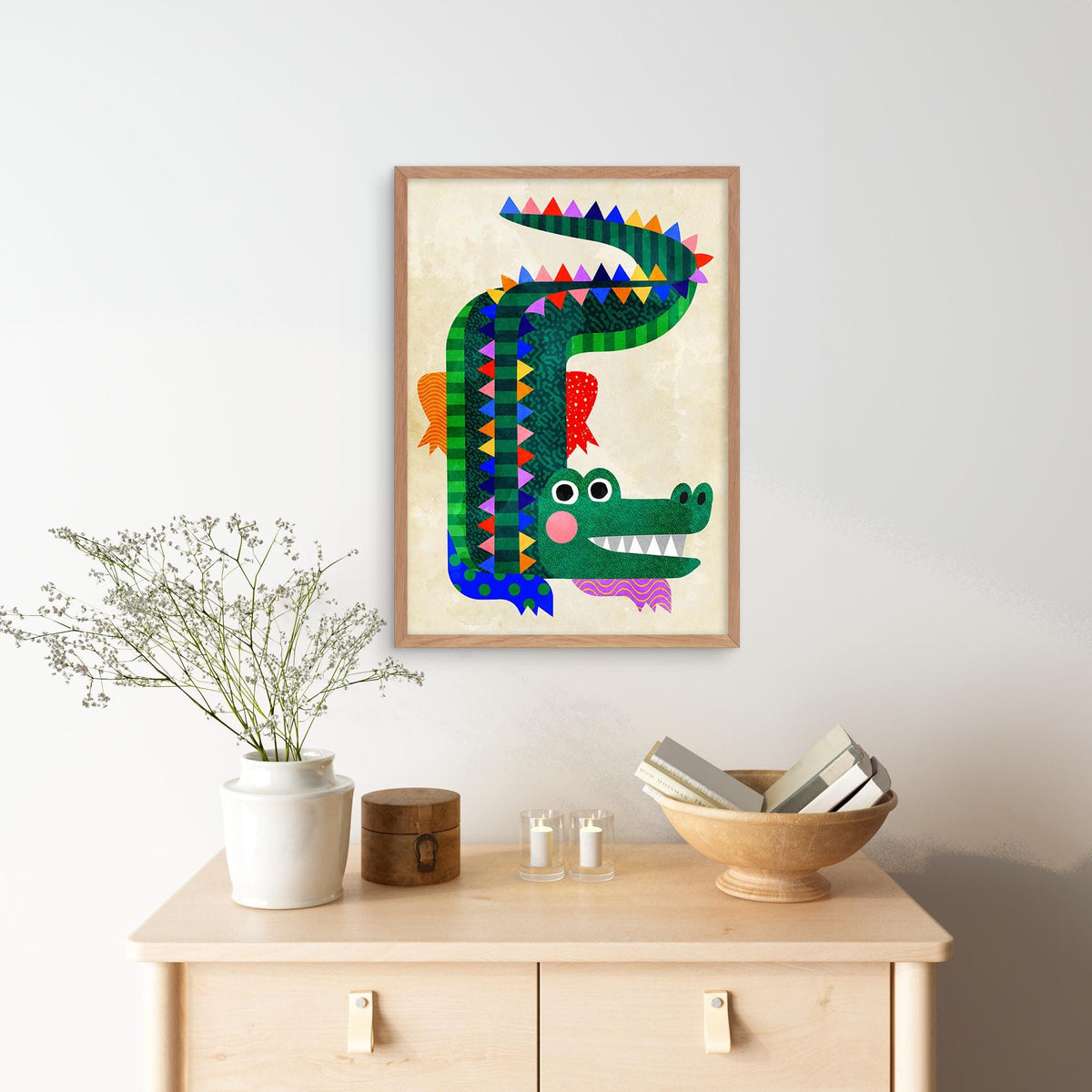Crocodile Art Print | Colorful Kids Room Illustration Wall Art