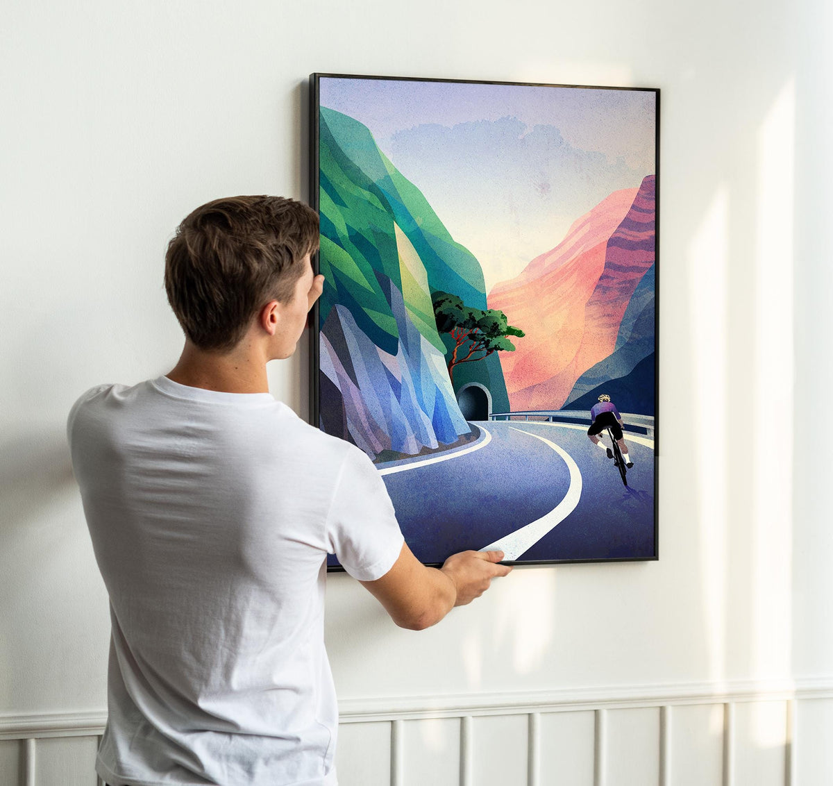 Cycling Art Print | Cyclist Descending Mountain Road Wall Art
