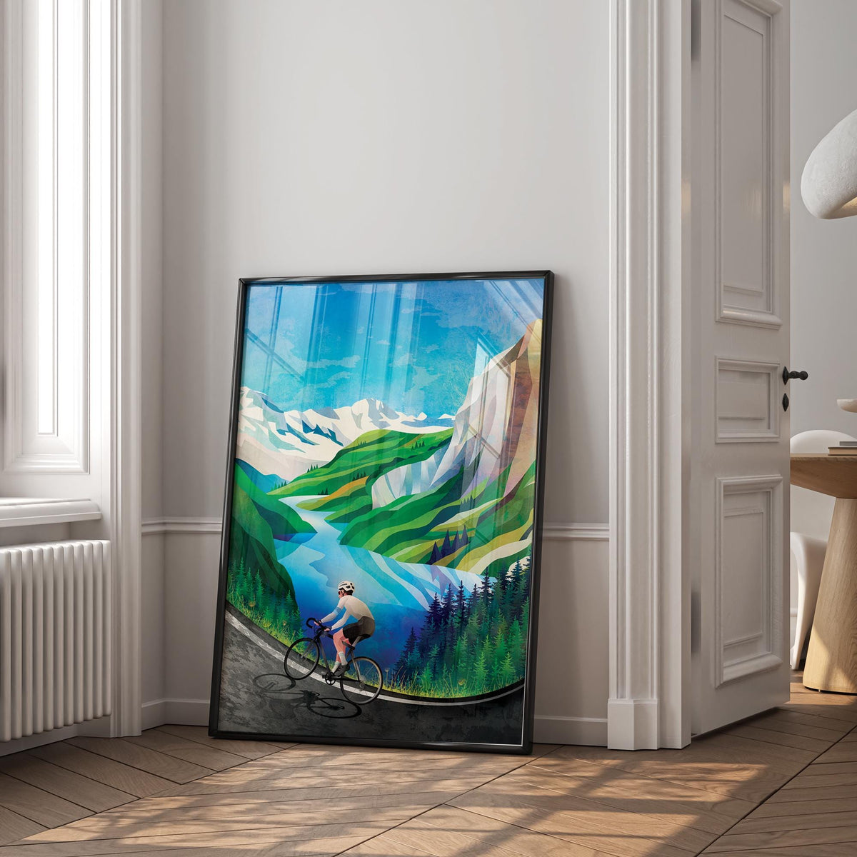 Cycling print. Spring in the mountains.