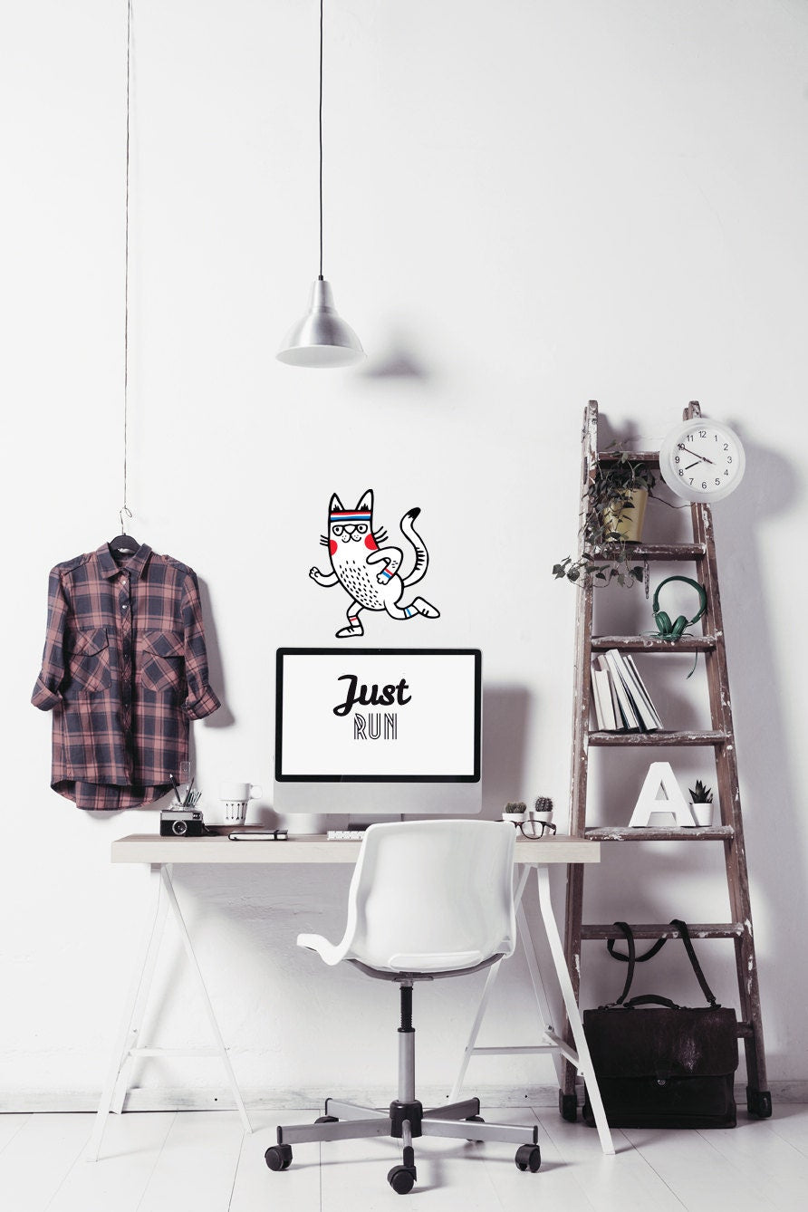 Sporty Cat Wall Decal Self adhesive and Repositionable Kids’ Room Decor