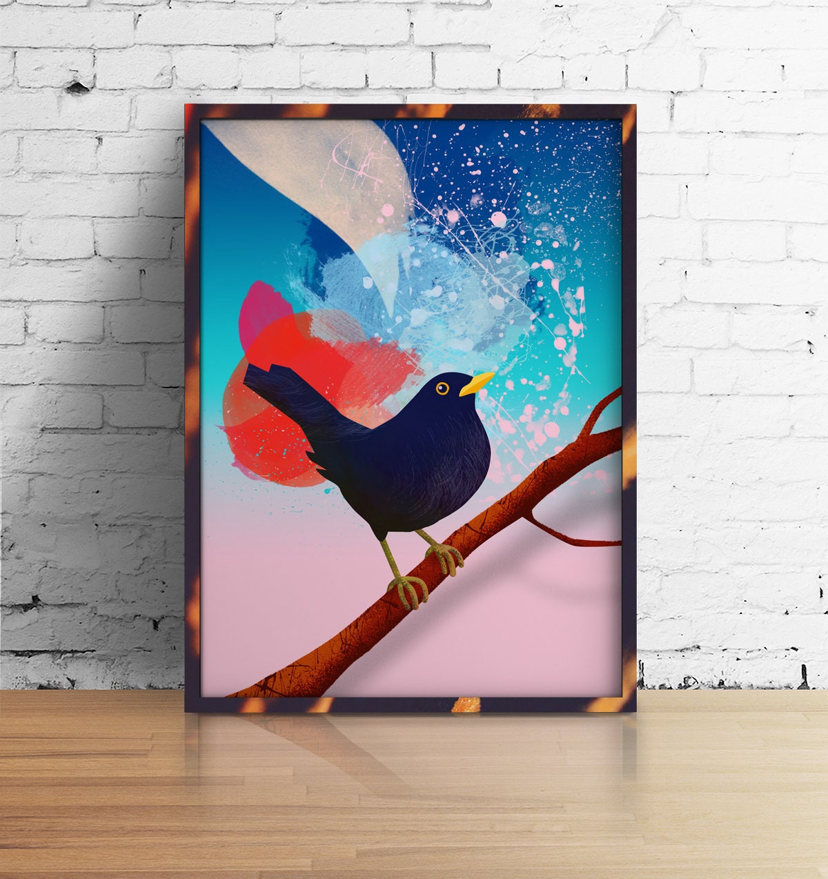 Common Blackbird Art Print | Illustrated Bird Wall Art.