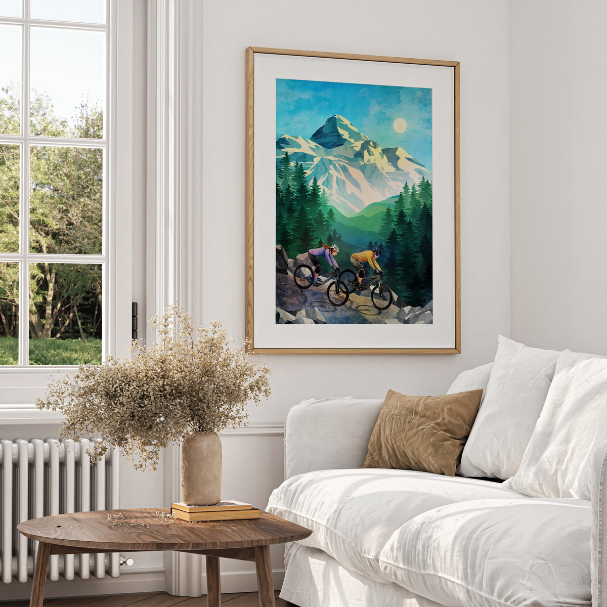 MTB Couple Art Print | Descending Mountain Trail Wall Art