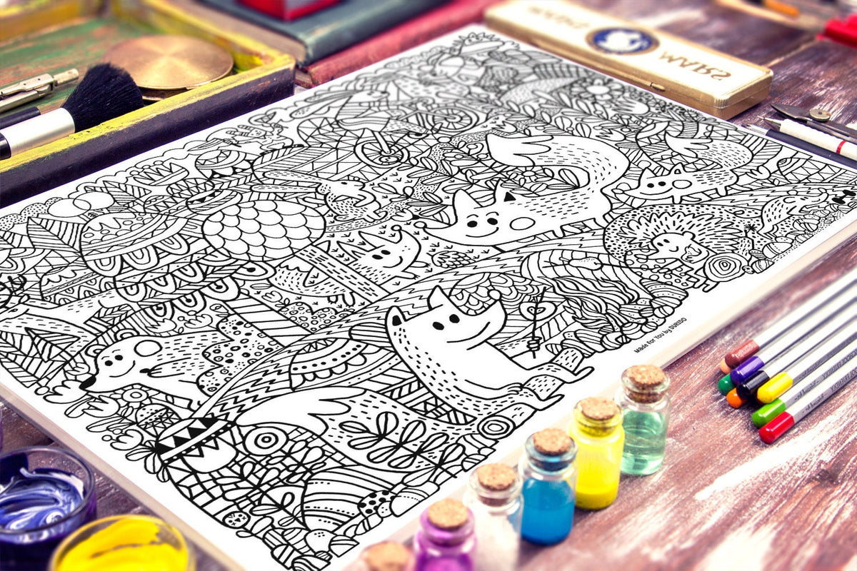 Forest Animals Colouring Poster | A2 Paper Print.