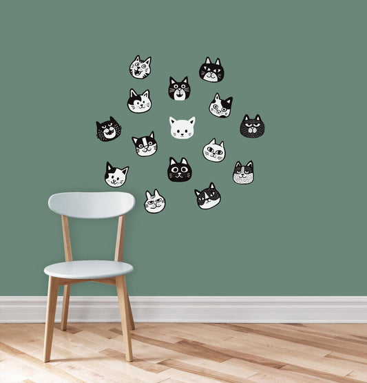 Set of 15 removable cat stickers 