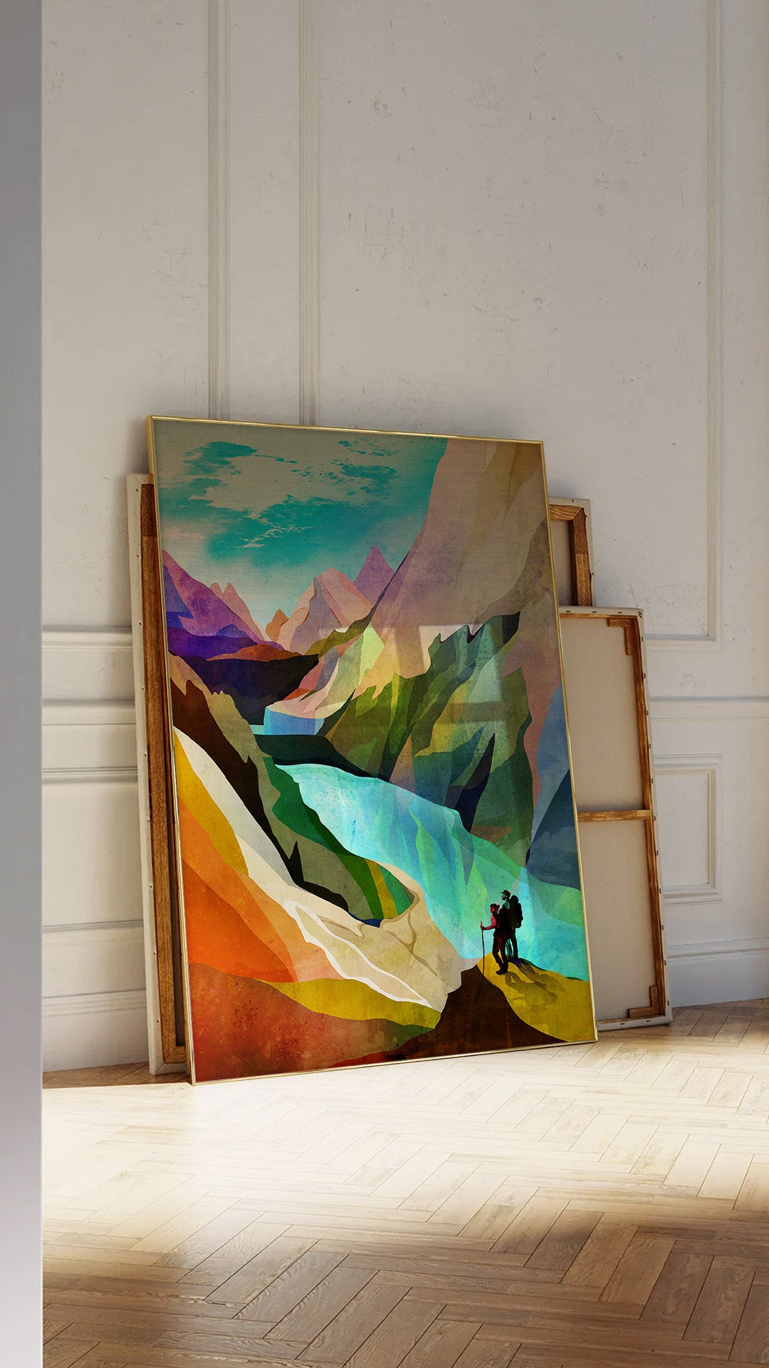 Hiking Couple Art Print | Canyon Landscape Wall Art