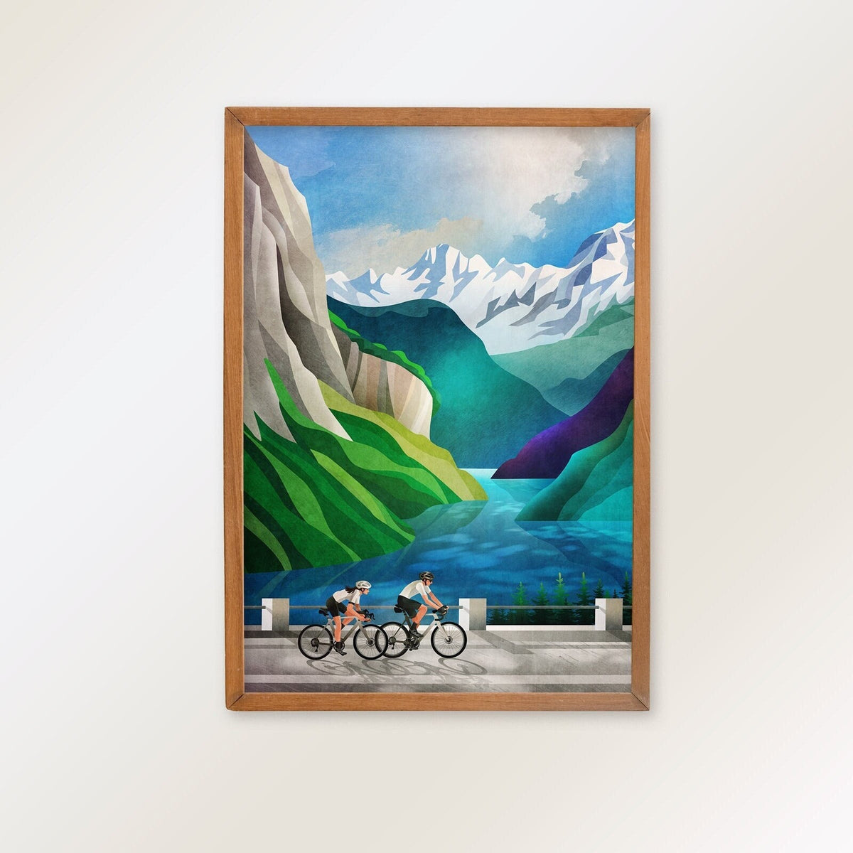 Cycling Art Print | Cycling by the Lake Bicycle Wall Art