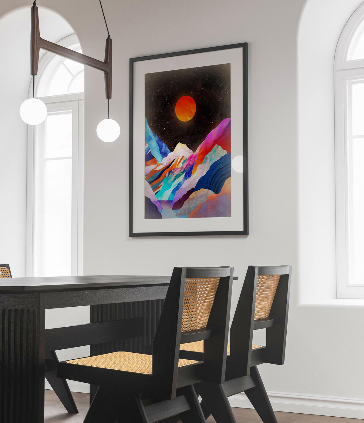 Moon Over Mountains Art Print | Celestial Landscape Wall Art