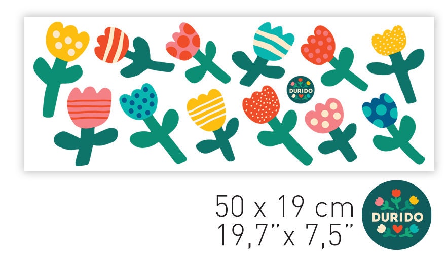 Flower Wall Decals | Set of 12 Removable Fabric Stickers.