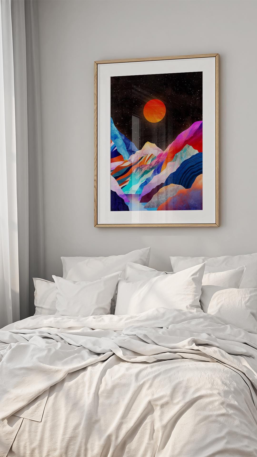 Moon Over Mountains Art Print | Celestial Landscape Wall Art