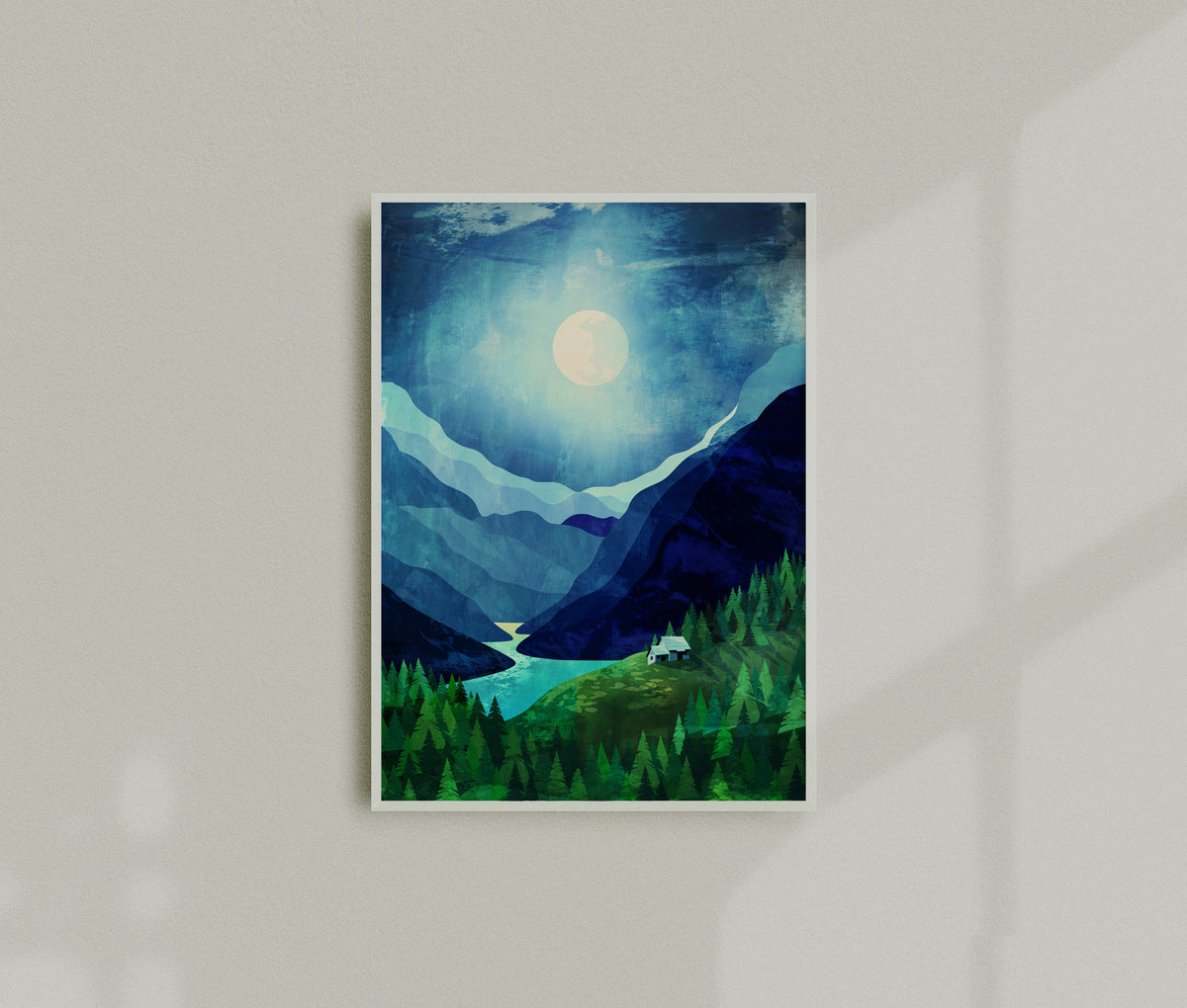 Moonlit Mountain Lake Art Print | Night Landscape Wall Art