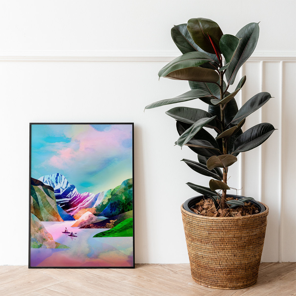 Kayaking Art Print | Kayak Lake and Mountains Wall Art