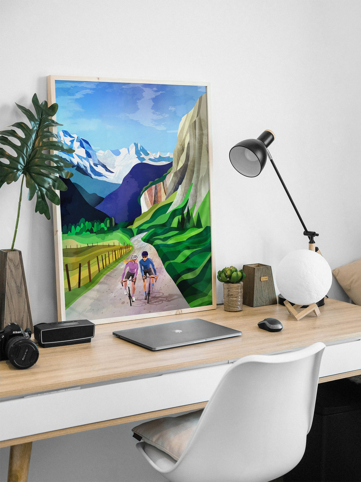 Cycling Couple Art Print | Alps Mountain Bicycle Wall Art
