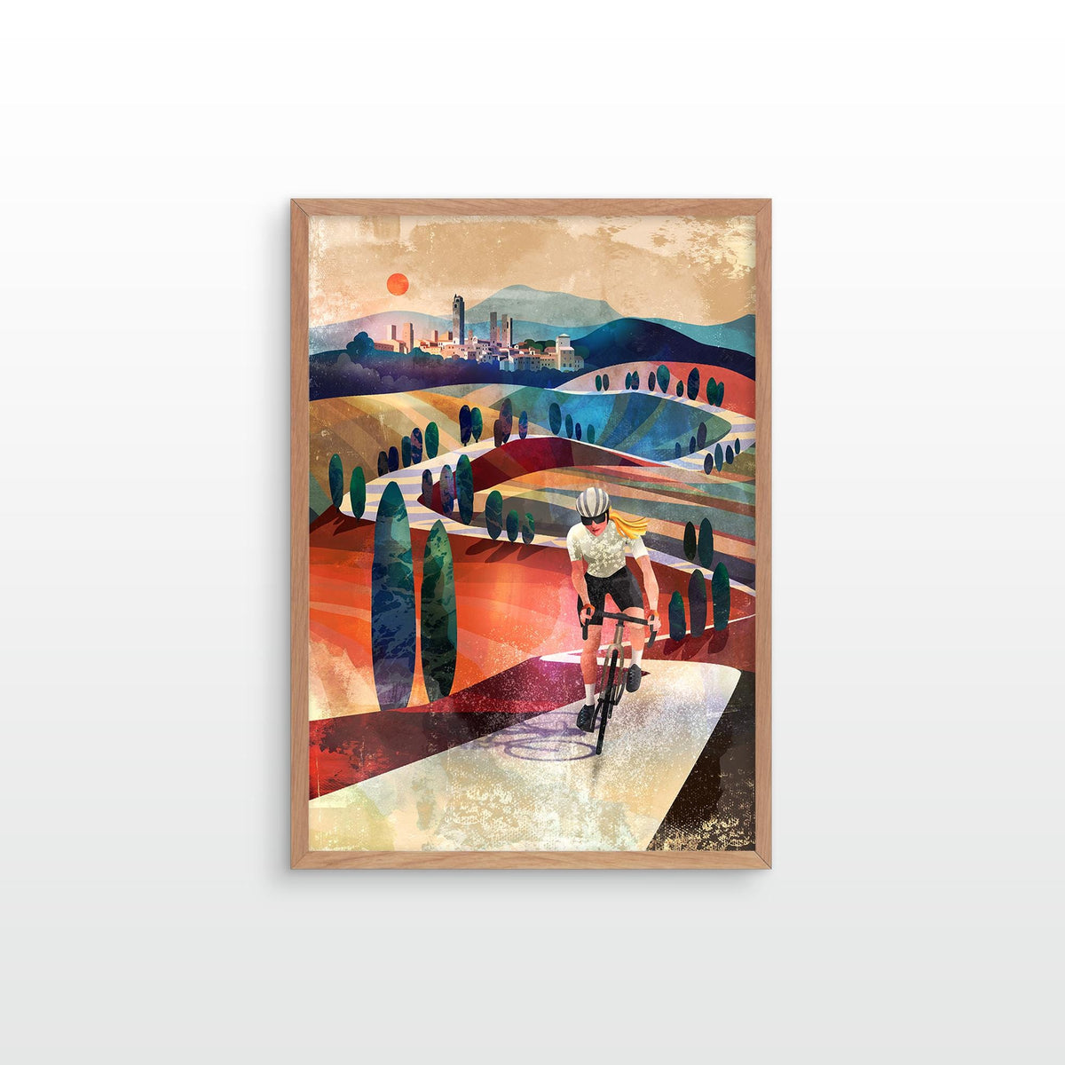 Woman Cycling in Tuscany | Italy Art Print.