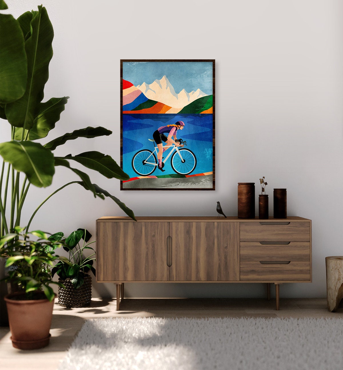 Woman Cyclist Art Print | Colorful Cycling Illustration Wall Art