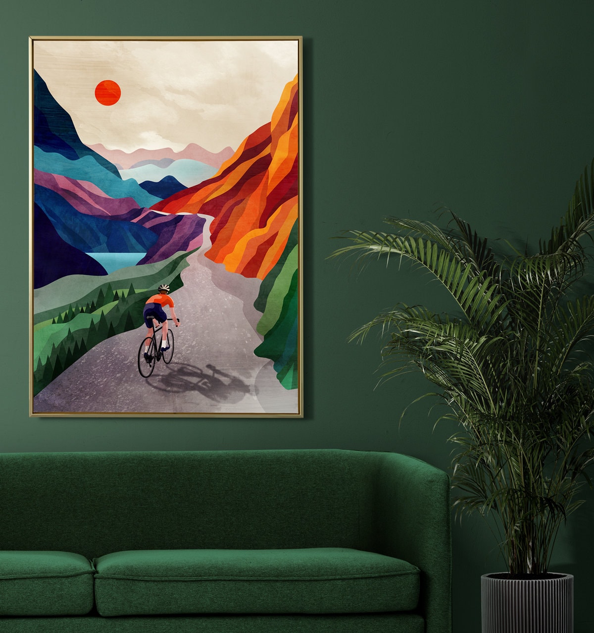 Cycling Art Print | Colorful Mountain Landscape Cyclist Gift