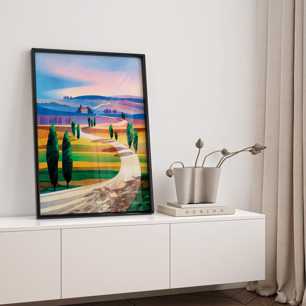 Italian Landscape Art Print | Cypress Trees Travel Poster Wall Art