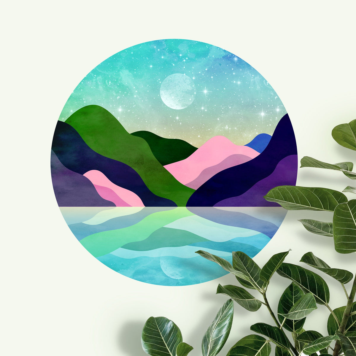 Mountain Lake Reflection Circular Decal | Round Self-Adhesive Removable Wall Sticker