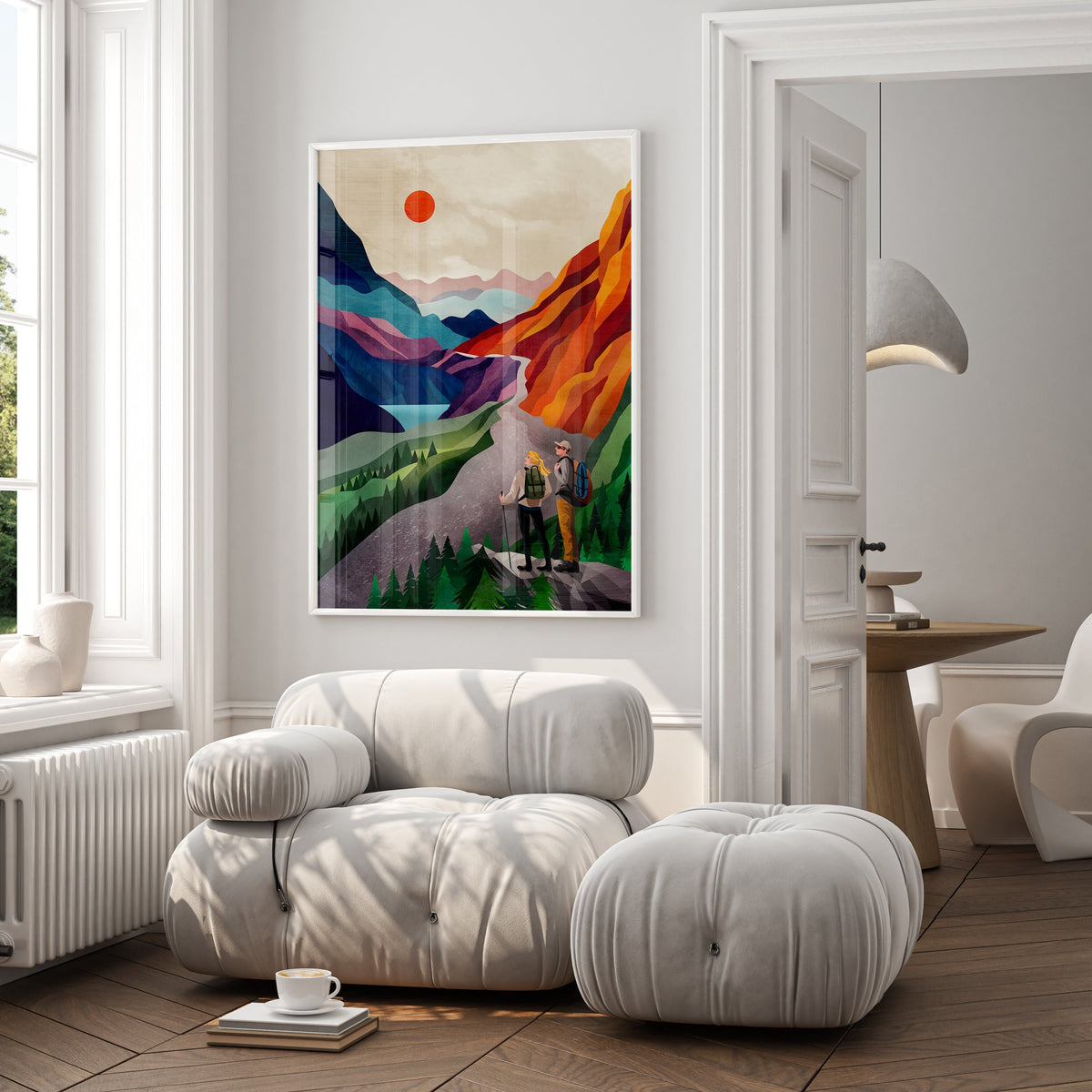 Personalized Hiking Art Print | Custom Couple Hikers Wall Art