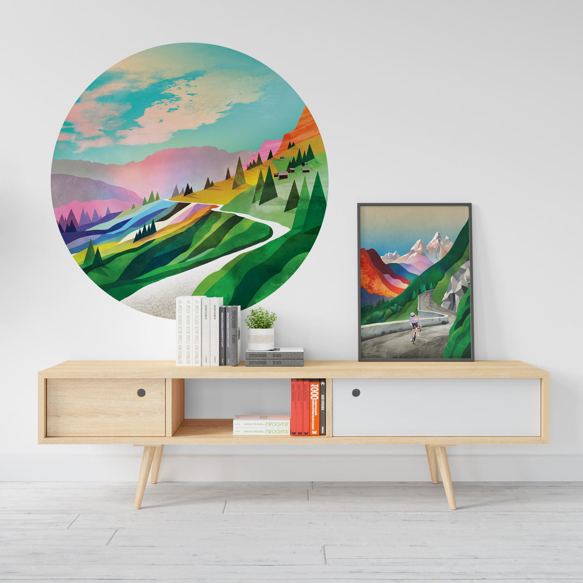 Landscape wall decal. Self-adhesive, repositionable, and removable fabric.