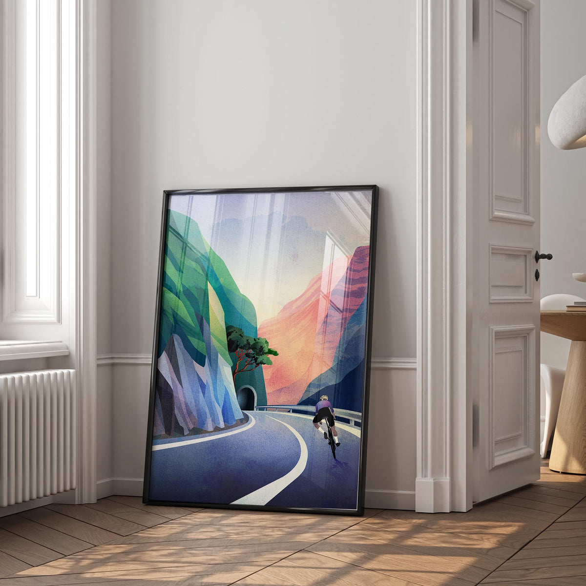 Cycling Art Print | Cyclist Descending Mountain Road Wall Art