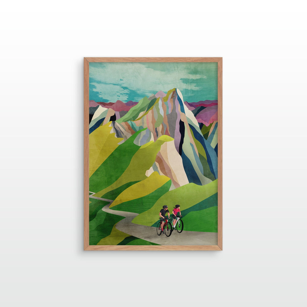 Cycling Couple Art Print | Mountain Landscape Bicycle Wall Art