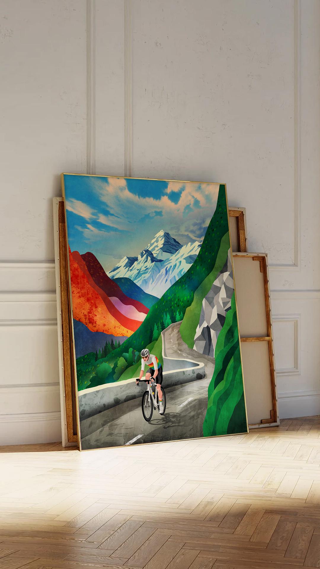 Cycling Art Print | High Mountain Road Cycling Wall Art