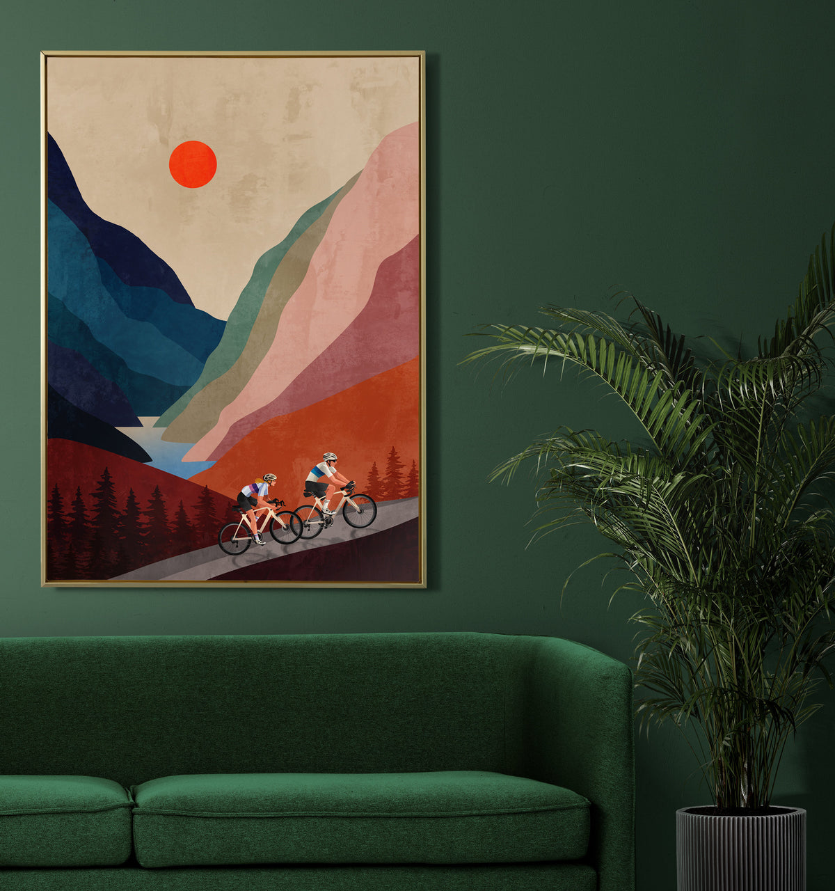 Cycling Home Cyclists | Mountain Landscape Art Print